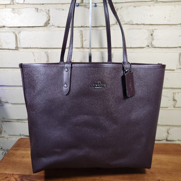 Euc Coach Reversible Burgandy & Tiger Print Tote Bag Purse - Picture 2 of 16